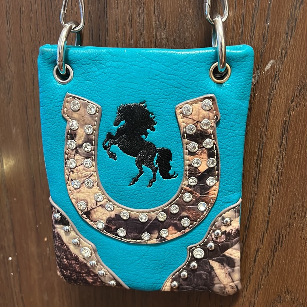 Crossbody Phone bag Horse and Horseshoe Blue